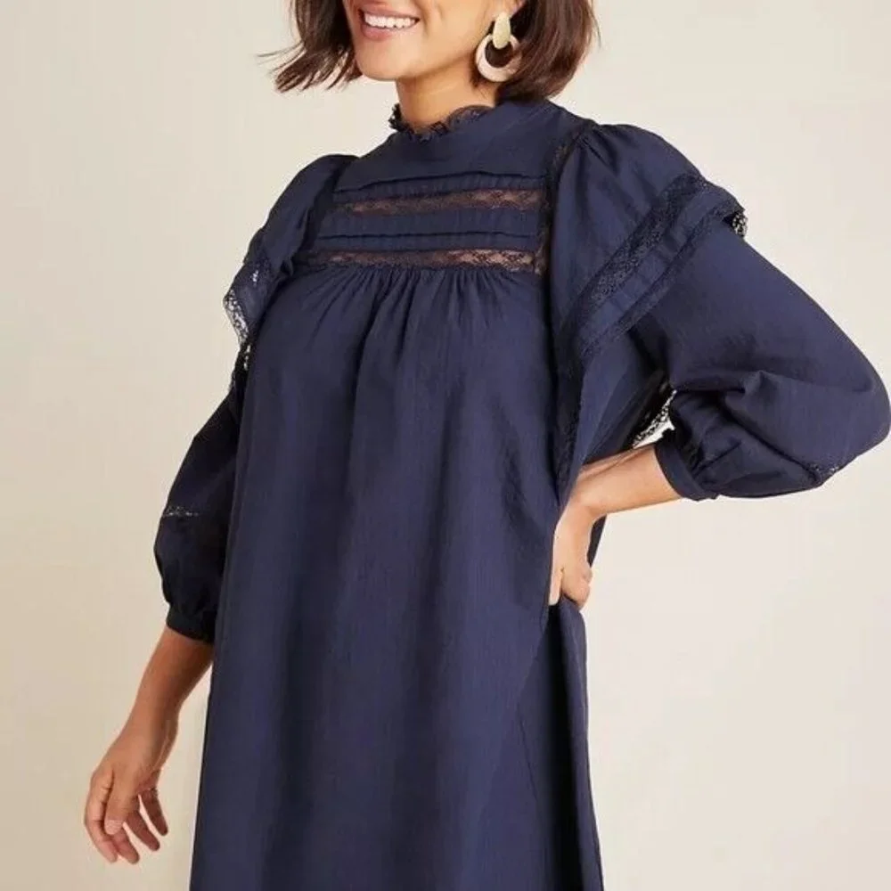 $150 Anthropologie Maeve fleetwood Tunic dress navy blue size 6 - Picture 2 of 6